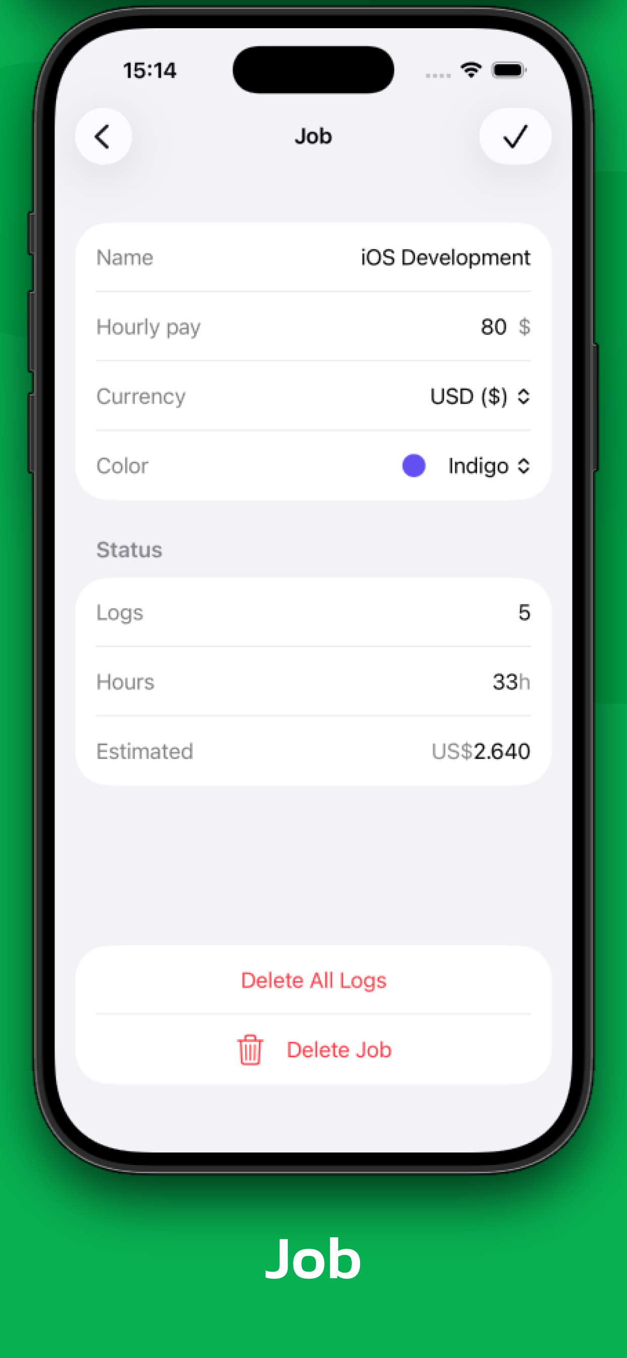 WorkLog jobs screen